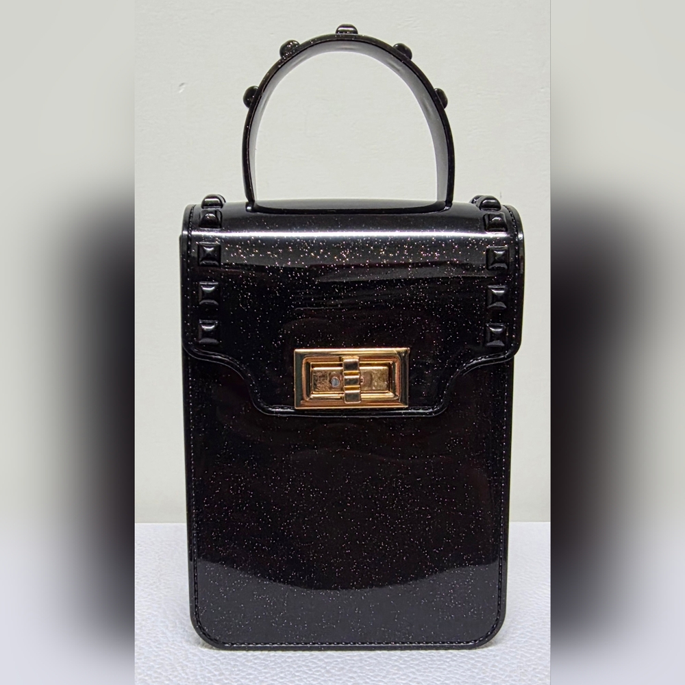 LINEA DONNA Black Shimmer Jelly Stud MINI Crossbody Kelly Bag NWOT